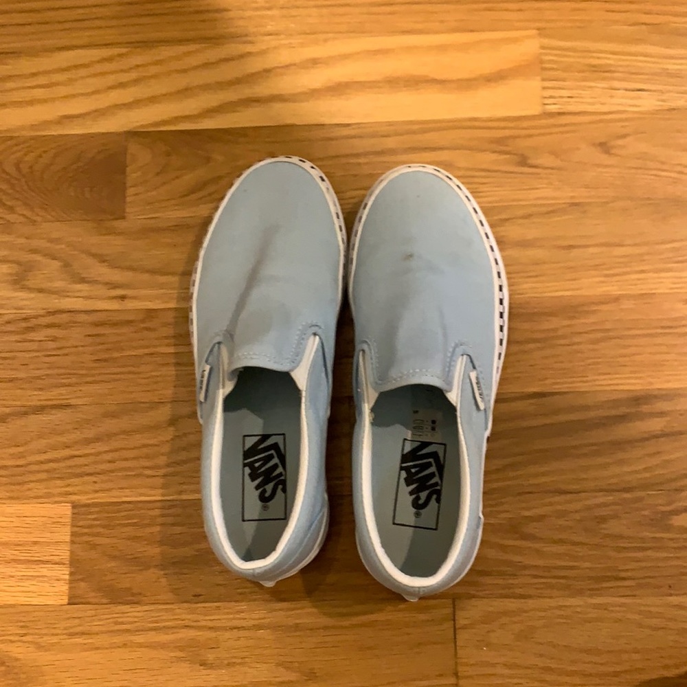 Light Blue Vans, with. checkers on the sides